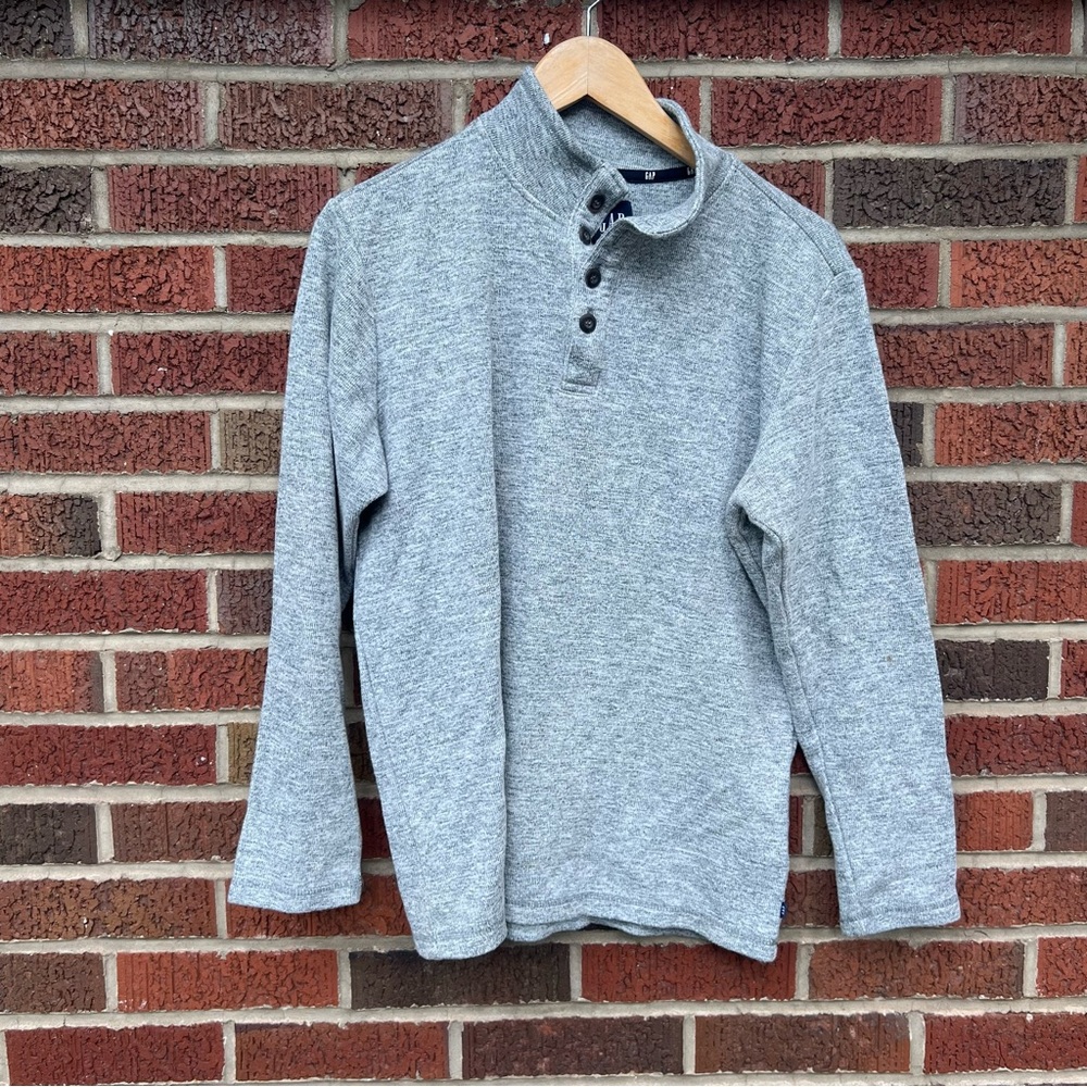 Gap Gray Heathered 1/4 Button Pullover Sweater - image 1